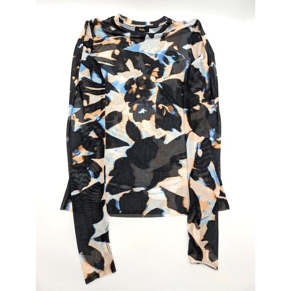 AFRM Women's Long Sleeve Power Mesh Top Shadow Floral Thumb Hole Size M - Picture 4 of 11